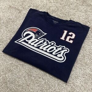 Rare Vintage Reebok NFL Patriots Tom Brady 12 T-Shirt | Navy | Large